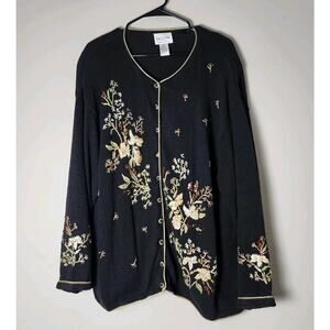 Carly St. Clair Cardigan Sweater Plus Size 3X Black Floral Beaded Embroidered